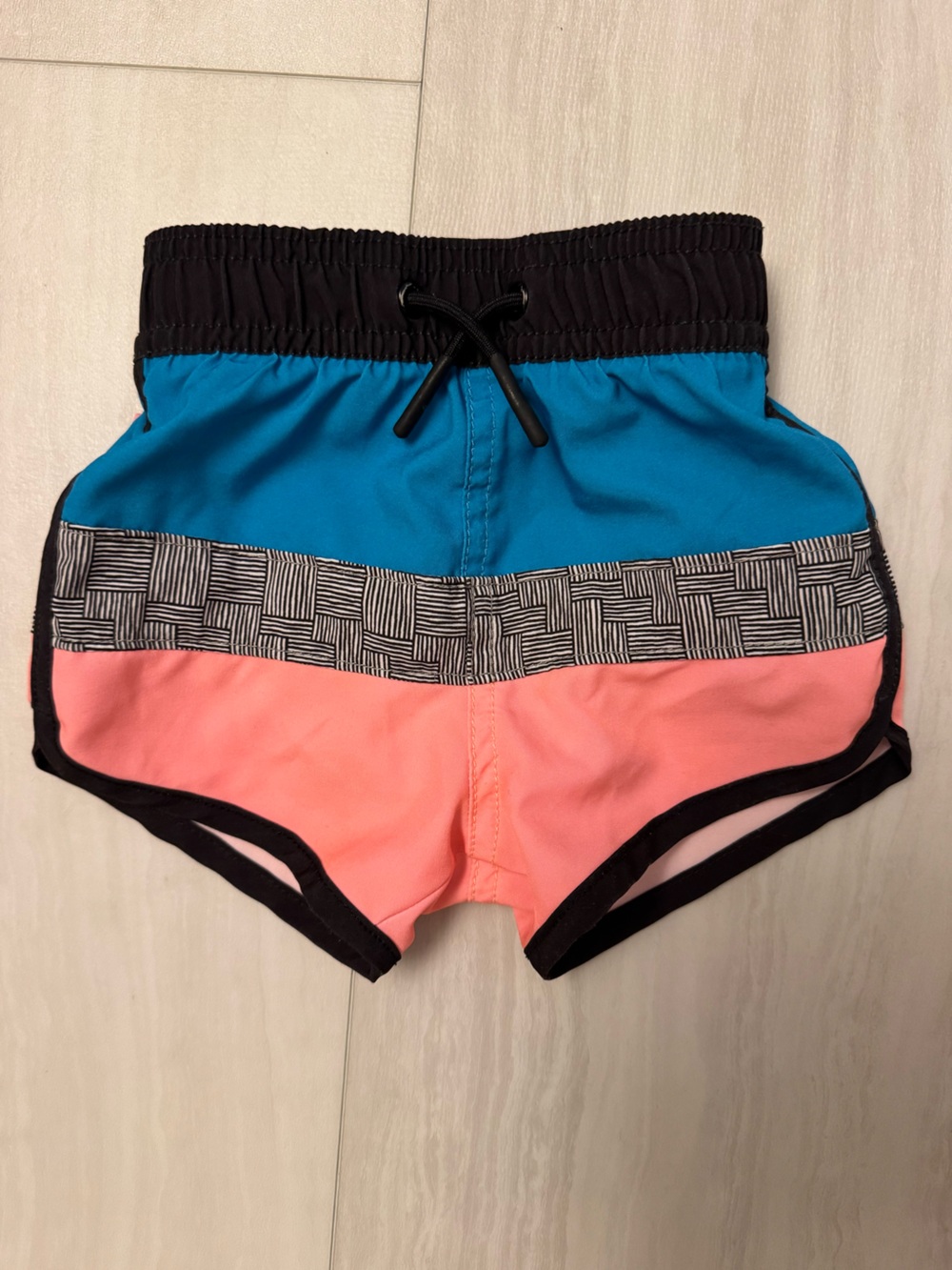Little Bipsy Colorblock Swim Shorts in Teal, Coral & Black Trim